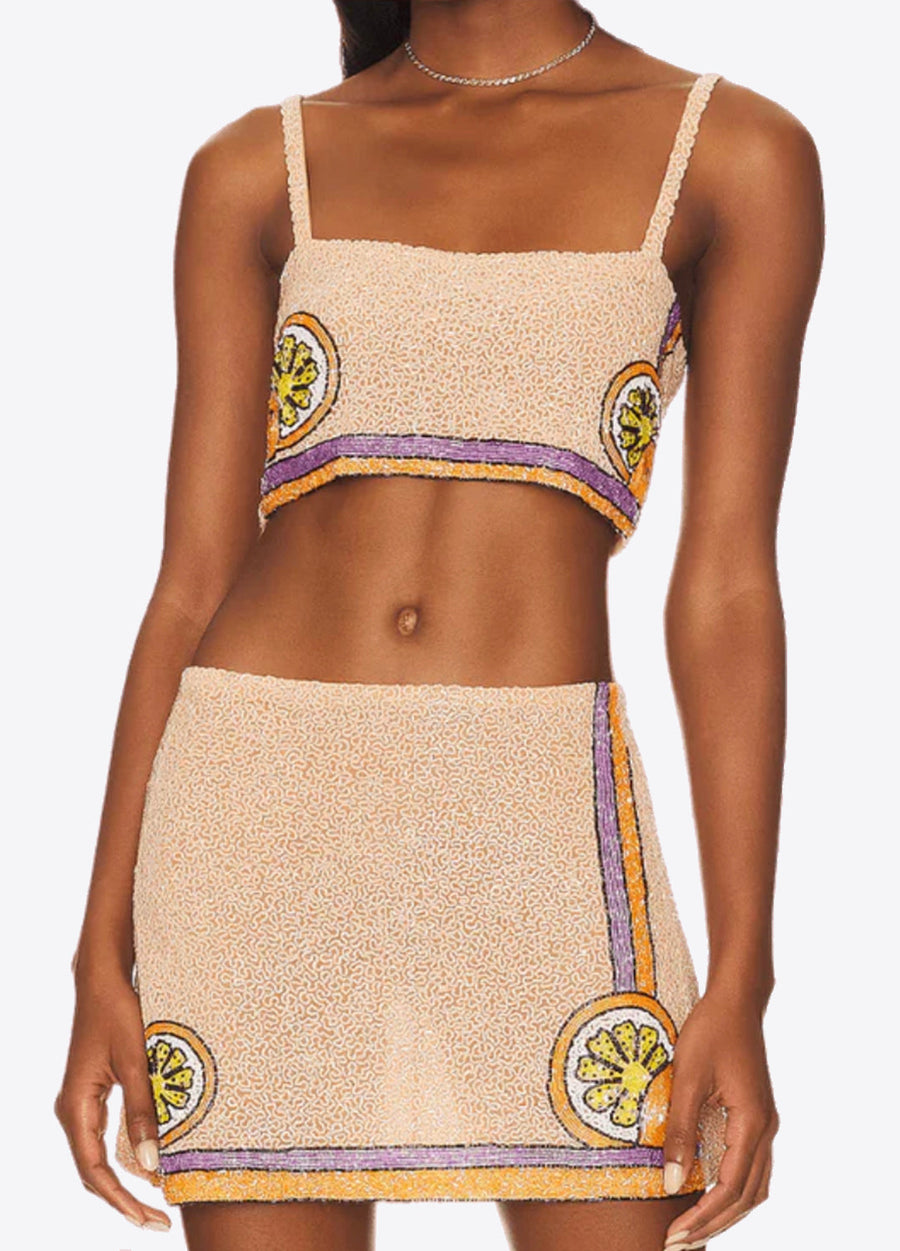 MELODIE CO-ORD HAND EMBROIDERED CRYSTAL PEACH TOP