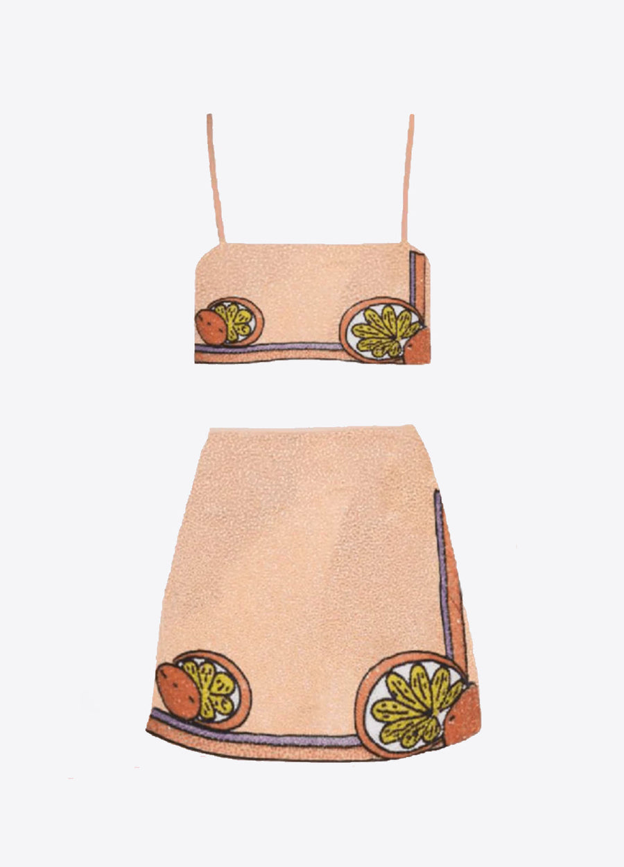 MELODIE CO-ORD HAND EMBROIDERED CRYSTAL PEACH TOP